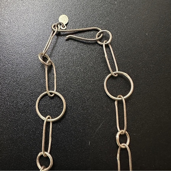 Handmade & Signed Sterling Silver Large Green & White Circle Necklace Vintage - Picture 4 of 14